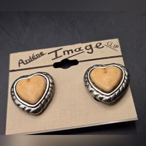 Vintage Heart Clip-On Earrings | Cream Lucite & Silver Tone